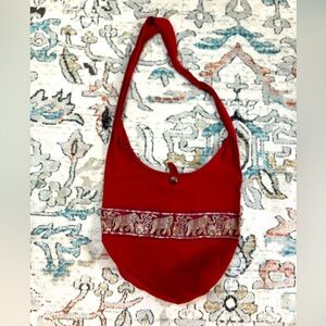 Red Linen Embroidered Bag